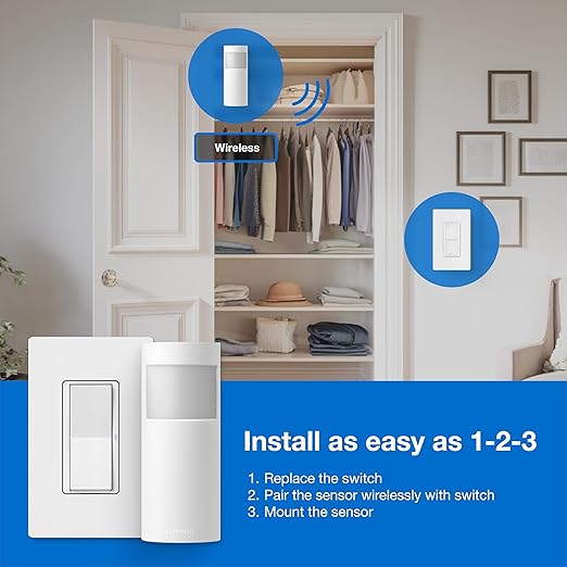 Lutron Motion Sensor with Smart Switch and Original Light Switch for Closets, Pantries, Basements, for Any Bulbs, Occupancy Vacancy Sensor, Single-Pole/ 3 Way, Motion Sensor with Smart Switch