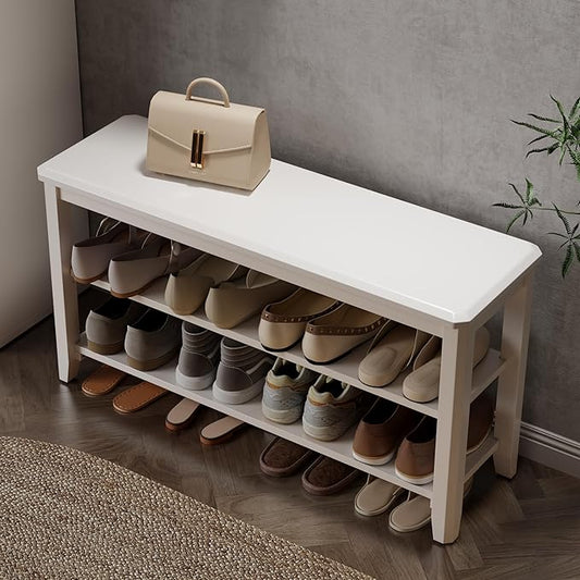 AQIMUELE Wood Shoe Rack Bench for Entryway, 2 Tier Shoe Rack for Front Door Entrance, Shoe Bench with Shoe Storage for Entryway, Bedroom, 39.4"