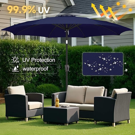 FLAME&SHADE 10 ft Outdoor Market Patio Table Umbrella with Fiberglass Rib Tips and Tilt,Navy Blue
