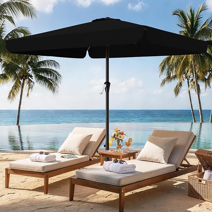 AreShark 8 X 10 FT Large Rectangular Patio Umbrella with Valance, Outdoor Table Market Umbrella w/Crank & 8 Ribs, Rectangle Outdoor Umbrellas for Garden, Deck, Yard and Poolside, Black