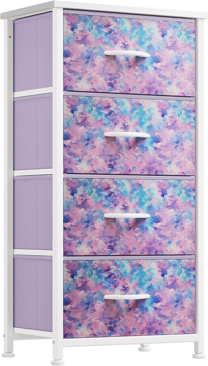 YITAHOME Purple Dresser with 4 Drawers - Storage Tower Unit, Dresser for Living Room, Closets - Sturdy Steel Frame, Wooden Top & Easy Pull Fabric Bins