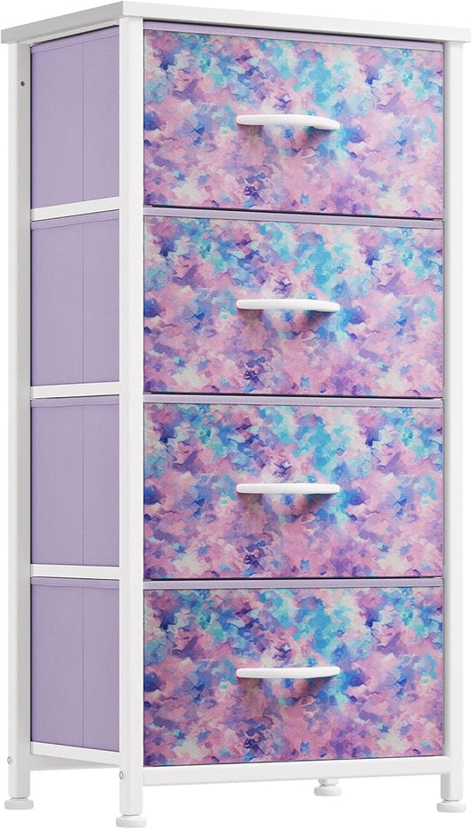 YITAHOME Purple Dresser with 4 Drawers - Storage Tower Unit, Dresser for Living Room, Closets - Sturdy Steel Frame, Wooden Top & Easy Pull Fabric Bins