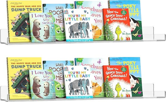 HBlife 36 Inches Floating Shelves Wall Mounted Clear Acrylic Shelves for Figures, 16 Inch Stud Spacing Invisible Floating Bookshelf for Kids and Nursery, 2 Pack (5MM Thick)