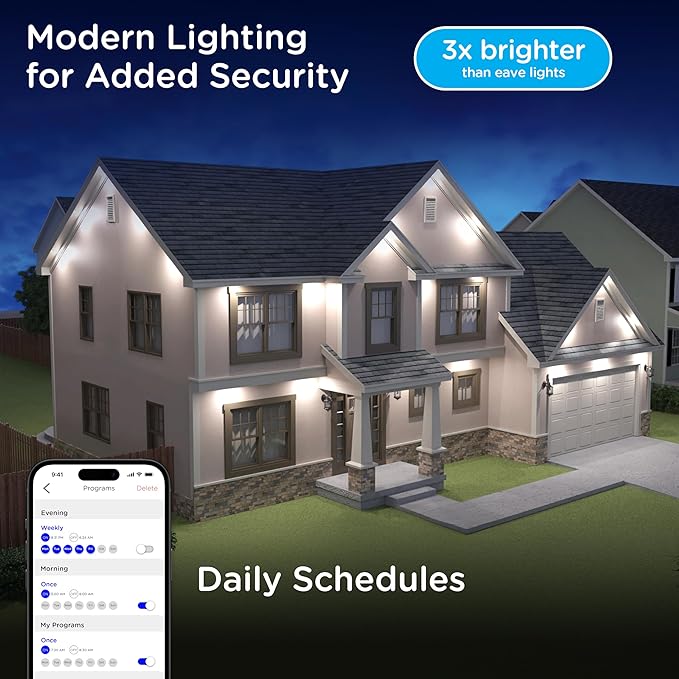 Enbrighten Vibe Eternity Accent Permanent Outdoor Lights for House, 150ft, 36 RGBWIC LEDs, Wide Spacing, 94lm, Tunable White, Everyday Eave Lighting, Smart App, Works with Alexa, Google Home, 85716