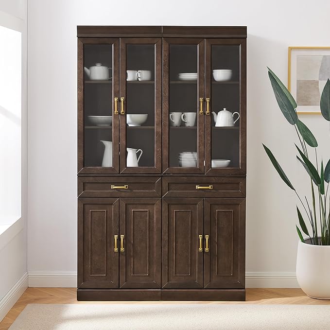 Crosley Furniture Stanton 2-Piece Glass Door Kitchen Storage Pantry Cabinet with Shelves Dining, Laundry Room, Coffee
