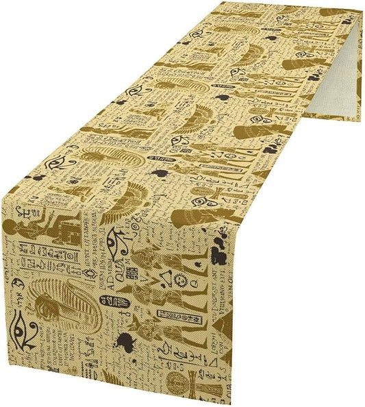 Ancient Egypt Table Runner Retro Egyptian Hieroglyph Elements Graffiti Pattern for Home Kitchen Table Decor Dining Coffee Room Party Decor 13x108in