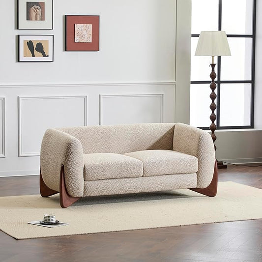 Christopher Knight Home Alma 63" Boucle Loveseat with Wood Legs, 2 Seater Sofa Couches for Living Room, Upholstered Couch Chair, Soft Seating Lounge Sofa Chair, Cozy Loveseat with Armrest, Almond