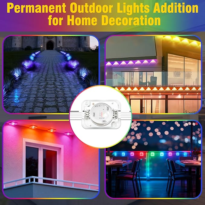 50ft Permanent Outdoor Lights for House, House Roof Lighting RGB+IC Smart Outdoor Decor 50 Scene Modes with App/Remote Control, IP67 Waterproof Pool Party Decor Led Lights for Christmas Party