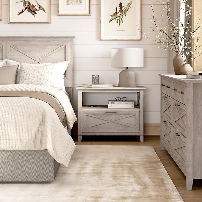 Bush Home 32-inch Nightstand with Drawer, Bedroom Furniture, Key West Collection, Washed Gray