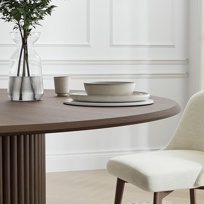 Casaphoria 46" Round Dining Table, Modern Wood Kitchen Table with Cylinder Polygonal Base for Living Room & Dining Room, Easy Assembly Farmhouse Furniture for 4-6, Walnut