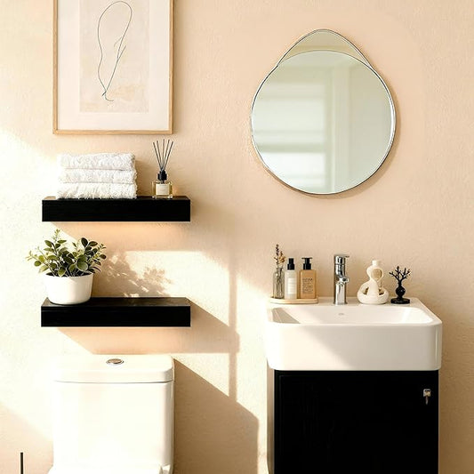 Floating Shelves for Wall,Over The Toilet Storage Cabinet-Set of 2 Black 16 Inch.Wall Shelves for Bathroom,Bedroom,Living Room,Kitchen-Modern Helf Display Organizer&Decor(Black,2pc)