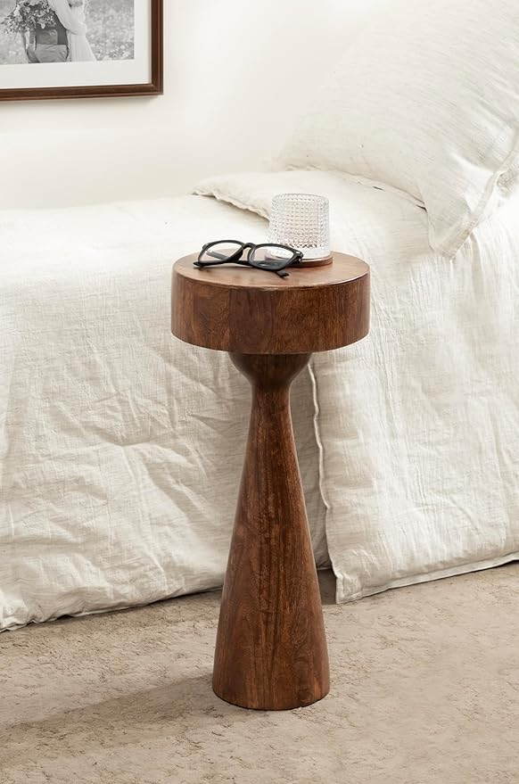 Kate and Laurel Solbrett Transitional Sophisticated Drink Table; 10 x 10 x 22; Walnut Brown; Mid-Century Sculptural Bedroom Nightstand with Unique Pedestal Table Design for Use as Indoor Plant Stand
