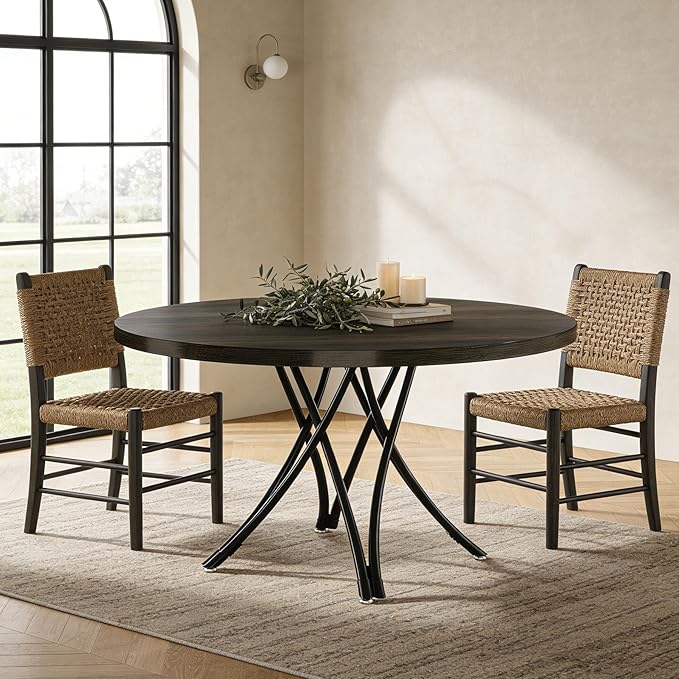 Tribesigns 47" Round Dining Table for 4-6, Modern Kitchen Table with Metal Cross Legs, Small Circle Dinner Table for Kitchen, Dining Room, Small Space, Space Saving (Black)