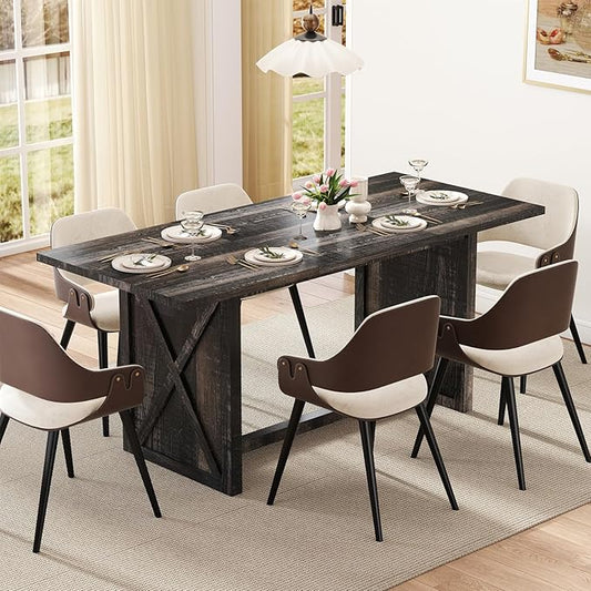 Rovibek 70.87" Wooden Dining Table for 6-8 People - Farmhouse Rectangular Kitchen Table, Rustic Grey Dining Room Furniture for Restaurant & Living Room