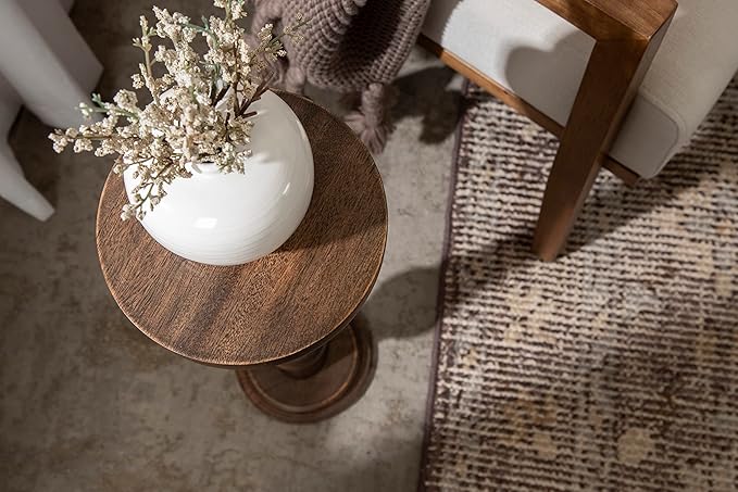 Kate and Laurel Wegner Traditional Wooden Round Drink Table; 8 x 23; Rich Brown; Elegant and Durable Pedestal Table for Use as Small Drink Table; Plant Stand; or Decorative Item Display