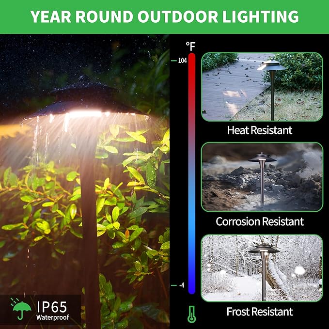 Hardwired Landscape Path Lights, Warm & Cool White Selectable Pathlight 12V, Low Voltage Walkway Light Waterproof, 5W 140LM ORB Metal Outdoor Lighting for Driveway Garden Sideway (8 Pack)