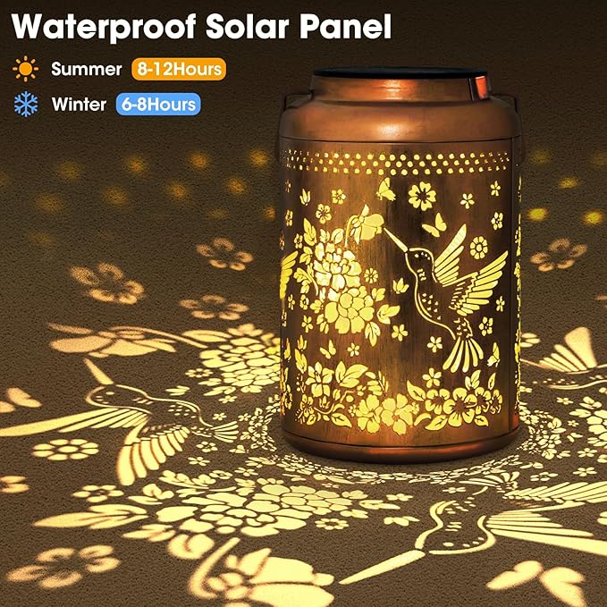 Hummingbird Solar Lanterns Outdoor, Birthday Gifts for Women Waterproof Solar Lanterns Decorative Hummingbird Gifts, Hanging Lantern Outdoor for Patio Porch Garden Decor