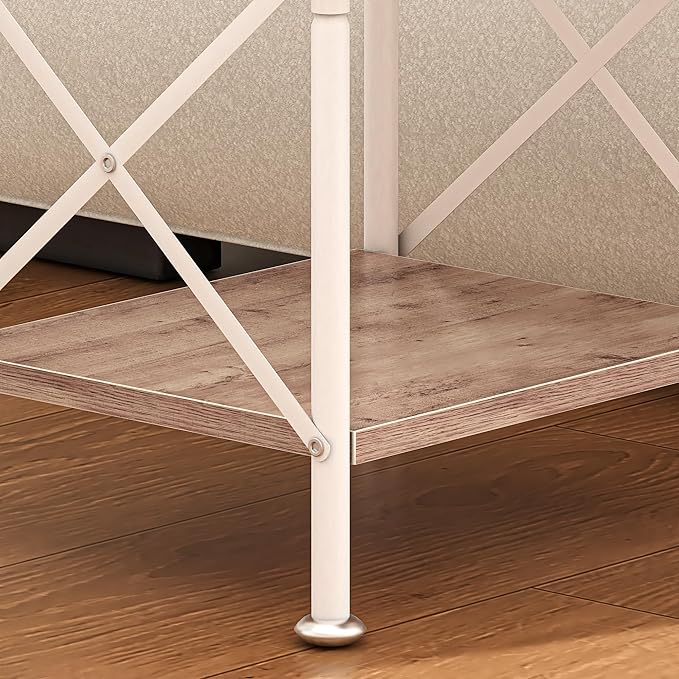 VECELO End Tables, Modern Nightstand with Fabric Drawer & Open Shelf, Night Stand for Bedroom Living Room, Industrial Metal Frame, Easy Assembly, Grey,2 Pack