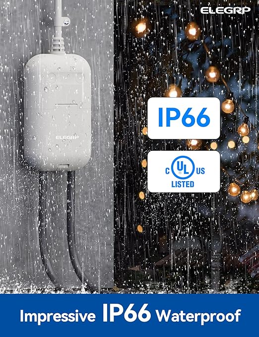 ELEGRP Outdoor Smart Dimmer Plug Waterproof IP66, Smart WiFi Plug with 2 Individually Sockets, Compatible with Alexa & Google Assistant, Outdoor Dimmer for String Lights, UL Listed, 2 Pack, Grey