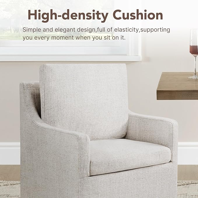 Upholstered Dining Chairs Set of 1, Modern Dining Room Chairs with Casters & Washable Cover, Rolling Accent Chair with Hidden Storage for Kitchen, Farmhouse, Living Room, Linen Fabric, 1 Box