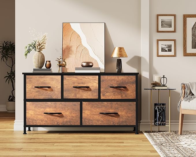 YITAHOME Dresser for Room with 5 Drawers - Fabric Storage Tower, Long Fabric Dresser, Organizer Unit for Closet, Hallway