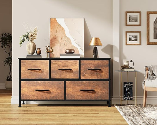 YITAHOME Dresser for Room with 5 Drawers - Fabric Storage Tower, Long Fabric Dresser, Organizer Unit for Closet, Hallway