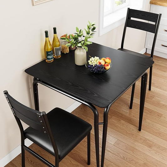 GAOMON 3-Piece Dining Table Set, Sturdy Wooden Square Table and Chair Breakfast Table Set for 2 Person,for Home or Commercial Dining Room,Black