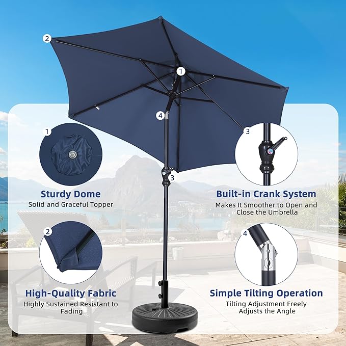 7.5FT Patio Umbrella, Outdoor Table Umbrella, Market Umbrella with Push Button Tilt and Crank for Garden, Lawn, Deck, Backyard & Pool