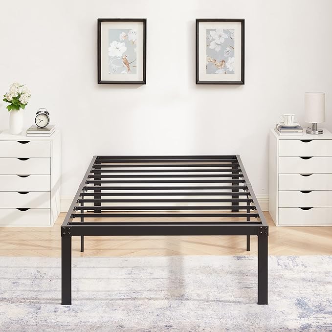 VECELO 16 Inch Twin Size Tall Bed Frame Metal Platform for Kids,Heavy Duty Steel Slat/Easy Assembly Mattress Foundation/No Box Spring Needed