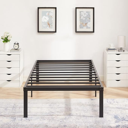 VECELO 16 Inch Twin Size Tall Bed Frame Metal Platform for Kids,Heavy Duty Steel Slat/Easy Assembly Mattress Foundation/No Box Spring Needed