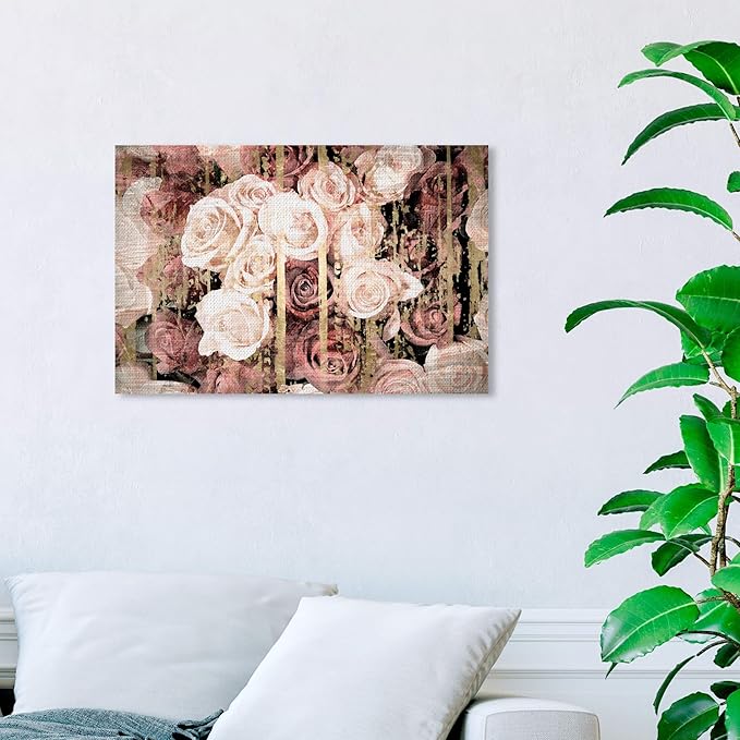 The Oliver Gal Artist Co. Floral and Botanical Wall Art Canvas Prints 'Shabby Chic Romance' Florals, Pink, Brown, 24" x 16"