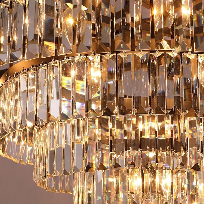 Black Modern Crystal Chandelier Pendant Ceiling Lights Chandeliers Lighting Fixture for Dining Living Room Foyer Hallway 13-Lights (Dia 24 Inch)