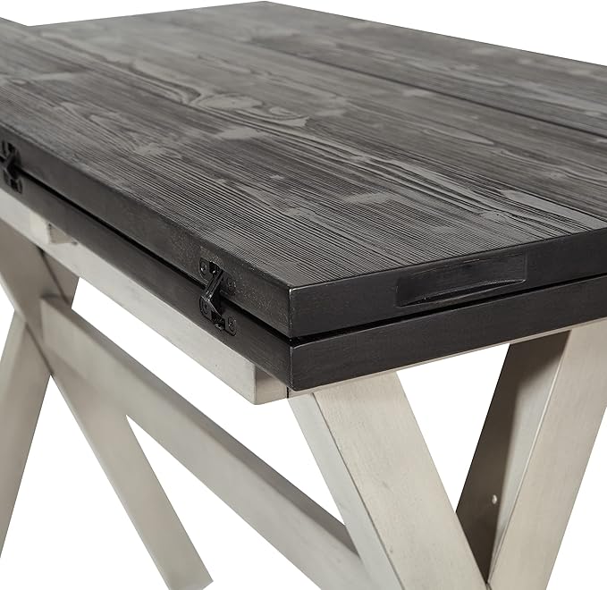 OSP Home Furnishings Kristen Flip-Top Expanding Desk to Dining Table, Charcoal Finish