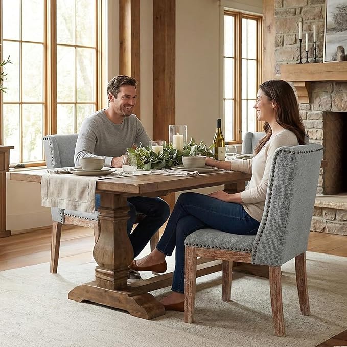 Dining Chair Set of 2, Upholstered Fabric Kitchen Side Chairs with Solid Wood Legs, Comfortable Seating for Kitchen, Dining Room & Restaurant, Grey