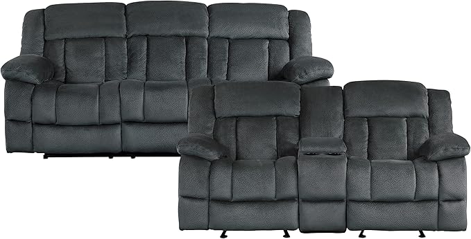 Lexicon Reclining Living Room Set, Wall Hugger Manual Reclining Sofas, Couches for Living Room, Includes Reclining Sofa and Dual Glider Recliner Loveseat, 2-Piece Set, Charcoal