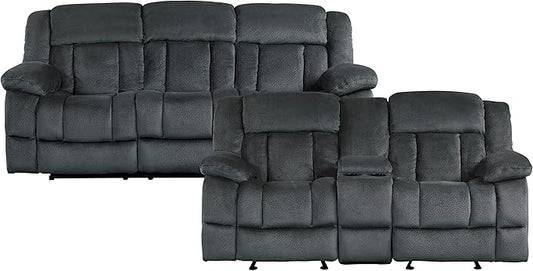 Lexicon Reclining Living Room Set, Wall Hugger Manual Reclining Sofas, Couches for Living Room, Includes Reclining Sofa and Dual Glider Recliner Loveseat, 2-Piece Set, Charcoal