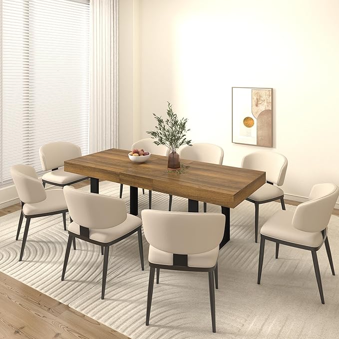 KEIKI 62.99'' to 78.7'' Extendable Dining Table, Modern Farmhouse Expandable Kitchen Table for 6-10 People, Large Wooden Conference Table