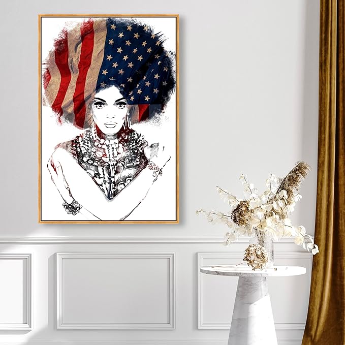 The Oliver Gal Artist Co. People Framed Wall Art Canvas Prints 'New American Woman' Portraits Home Décor, 30" x 45", White, Black, Model Number: 24500_30x45_Canv_PSGLD