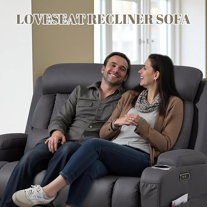 Zero Wall Hugger Power Reclining Loveseat with Adjustable Headrest, Power Loveseat Recliner Sofa with USB&Type-C Ports, Wall Hugger Reclining Loveseat for Living Room (Gray, 2 Seater)