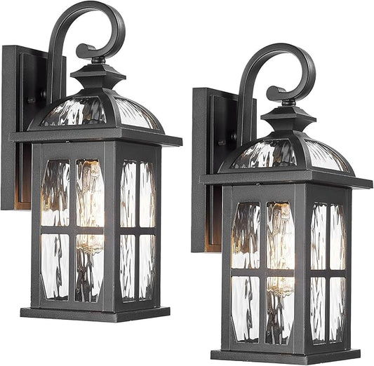 Darkaway Outdoor Wall Light Exterior Light Fixture with Water Ripple Glass, Aluminum Outside Lights Sconces Exterior Lighting for House Porch Patio Doorway Garage
