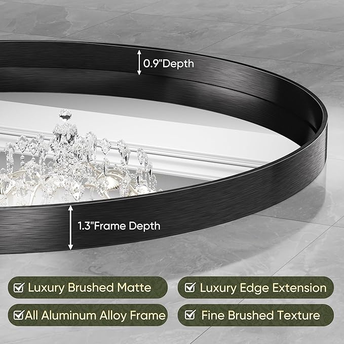 Suidia 24" x 24" Bathroom Mirror, Bathroom Vanity Mirror Metal Framed, Wall-Mounted Mirrors for Bedroom, Living Room, Entryway, Hallway, Black, Round Style