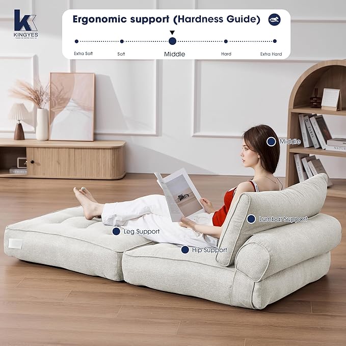KINGYES Folding Chair Bed, 3 in 1 Convertible Sleeper Chair with Pillow, Beige