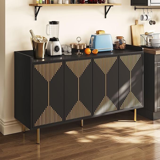 YITAHOME 55'' Sideboard Buffet Cabinet with Storage, Modern Kitchen Storage Cabinet Coffee Bar Cabinets for Dining Room, Kitchen, Black