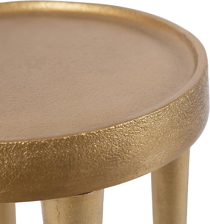 Kate and Laurel Rava Modern Metal Round Drink Table, 10 x 10 x 21, Gold, Cast Aluminum Accent Table for Use as Indoor Plant Stand or Living Room Decor Piece