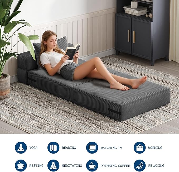 Garvee 2 Pcs Folding Sofa Bed Chair, Convertible Couches with Foldable Design, Comfortable Cloud Couch for Living Room, Multi-Functional Sectional As Comfy Couch & Bed