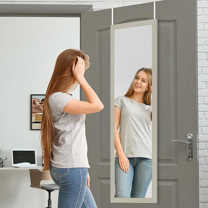 Americanflat 15x51 Over The Door Mirror - Hanging Full Length Mirrors with Engineered Wood - Modern Mirror for Bathroom, Bedroom, Living Room - Mirrors for Wall Display and Home Decor - Light Wood