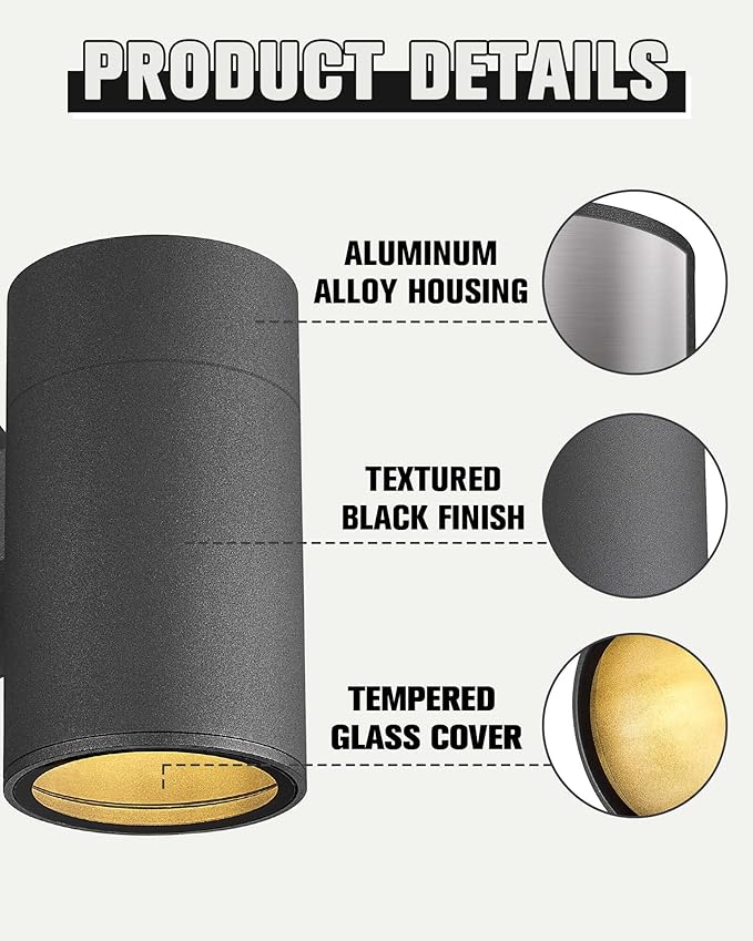 Ken & Ricky Outdoor Wall Light, Exterior Lighting Fixtures, Matte Black Outdoor Wall Sconce with Tempered Glass Cover for Porch Garage Patio Doorway Entryway -1 Pack