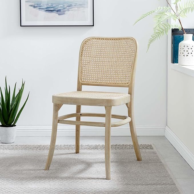 Modway Winona Elm Wood Cane Rattan Seat, Dining Side Chair, Gray