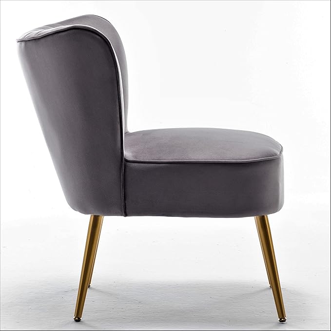 Modern Velvet Accent Chair for Living Room, Bedroom, or Entryway, Stylish and Comfortable Armless Design with Metal Legs, Grey