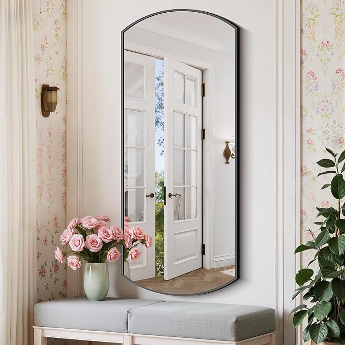 Bathroom Mirror, 20x48 Inch Black Oval Wall Mounted Mirror with Thin Metal Frame, Modern Bathroom Vanity Mirrors for Over Sink, Entryway, Living Room, Bedroom